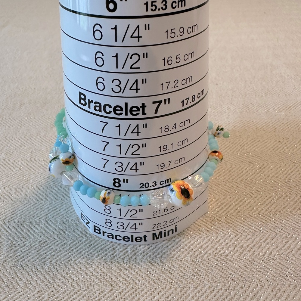Handmade Set of 2 Memory Wire Bracelet Dangle Earrings Sunflower Turquoise Blue - Picture 8 of 10